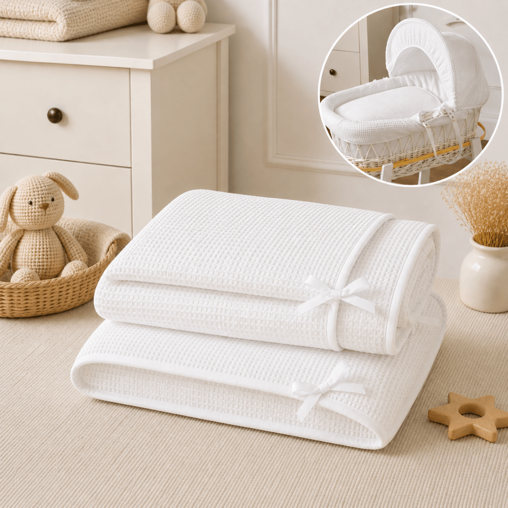 For Your Little One White Waffle Moses Basket Bedding Set with Liner