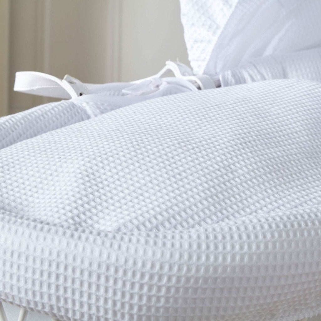 For Your Little One White Wicker Moses Basket with Stand & Waffle Bedding