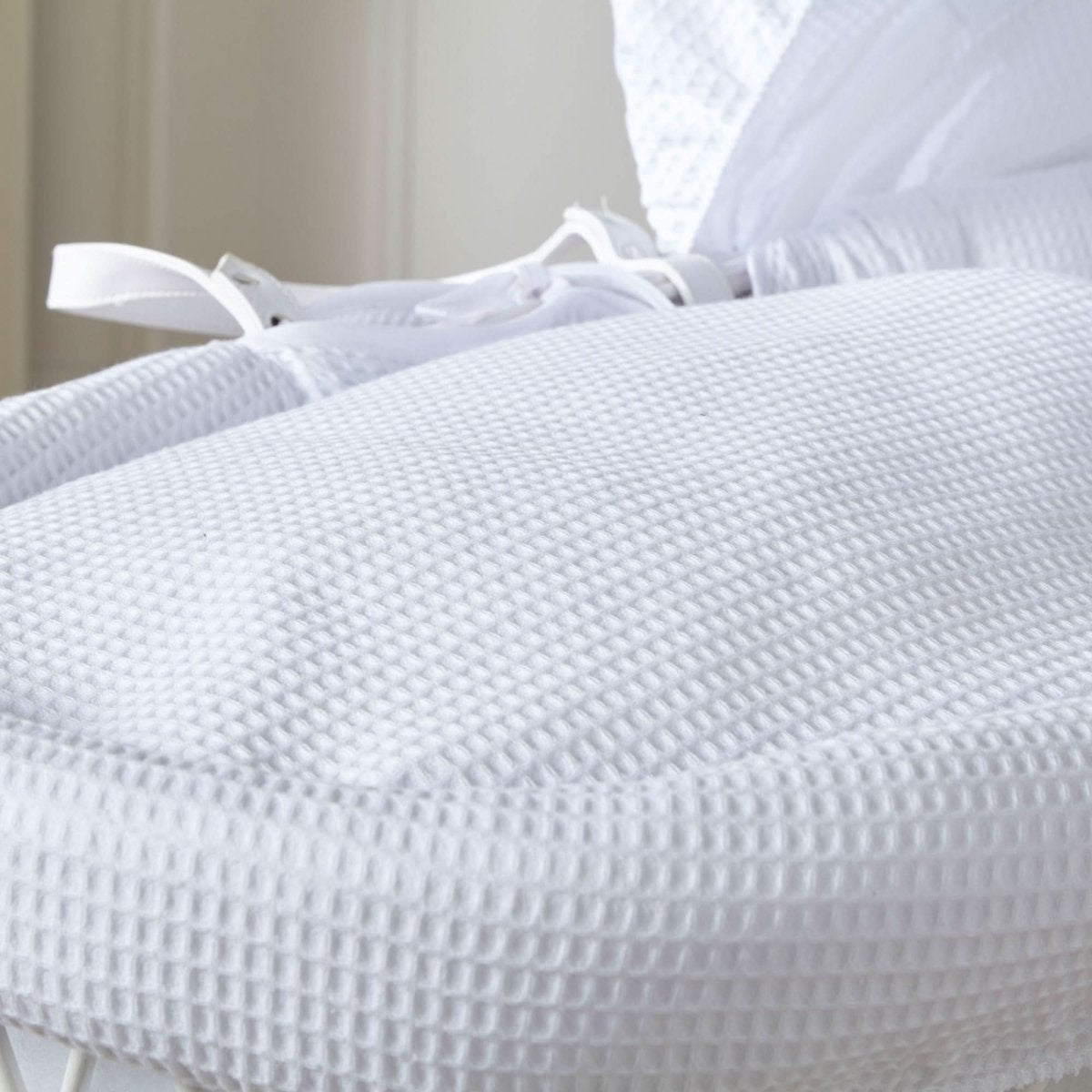 For Your Little One White Wicker Moses Basket with Stand & Waffle Bedding