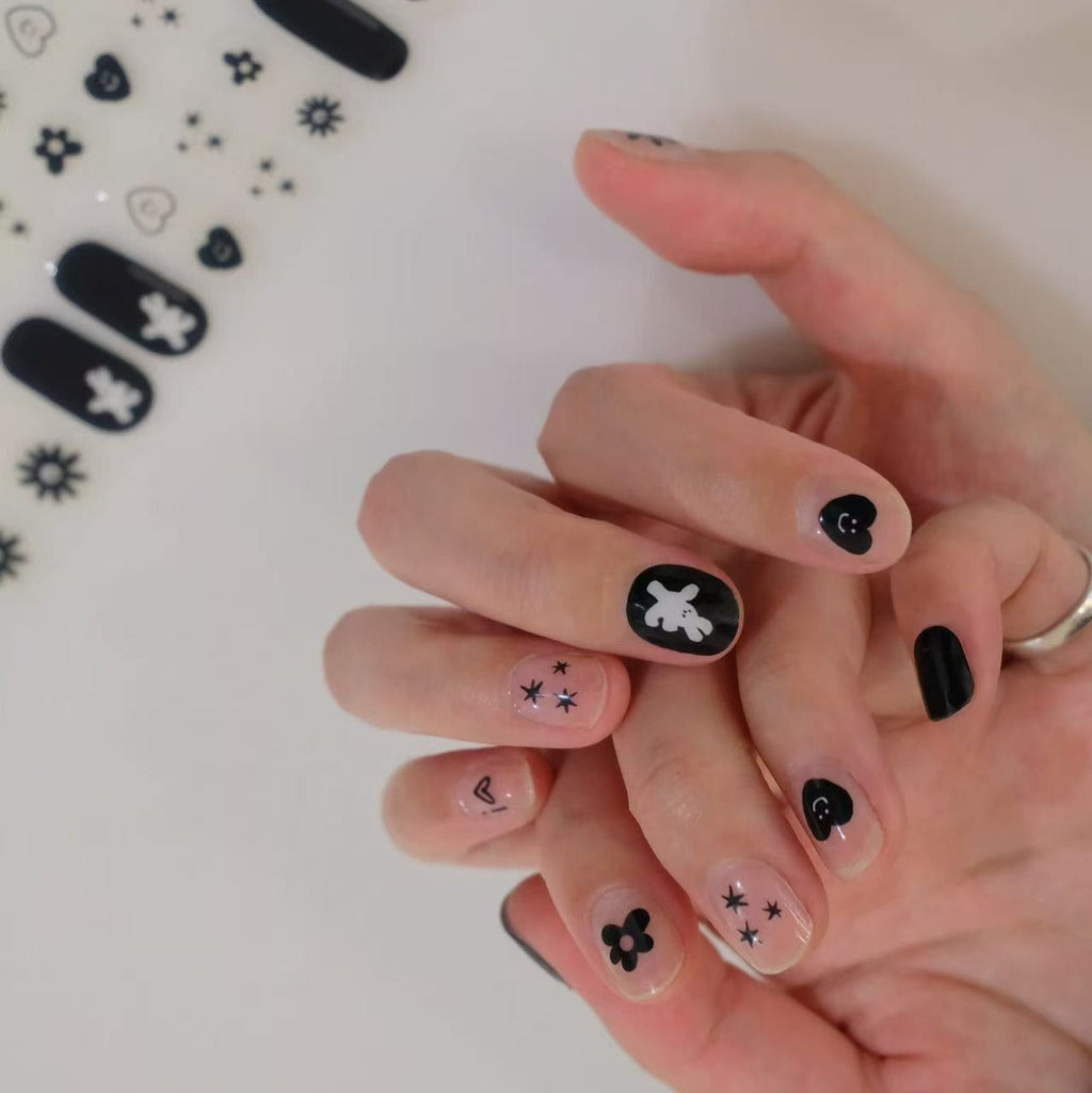 LuLuFun Studio White Bunny Black Nail Wraps – Manicure Art Decals