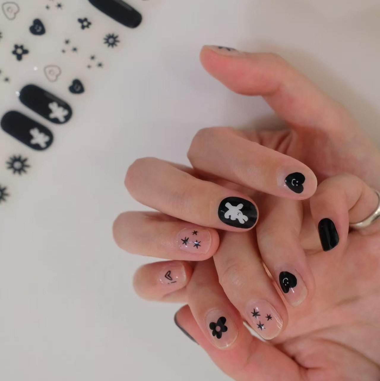 LuLuFun Studio White Bunny Black Nail Wraps – Manicure Art Decals
