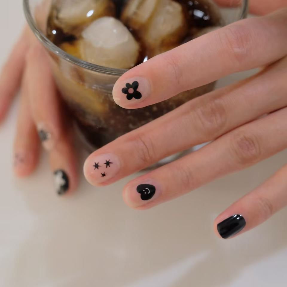 LuLuFun Studio White Bunny Black Nail Wraps – Manicure Art Decals