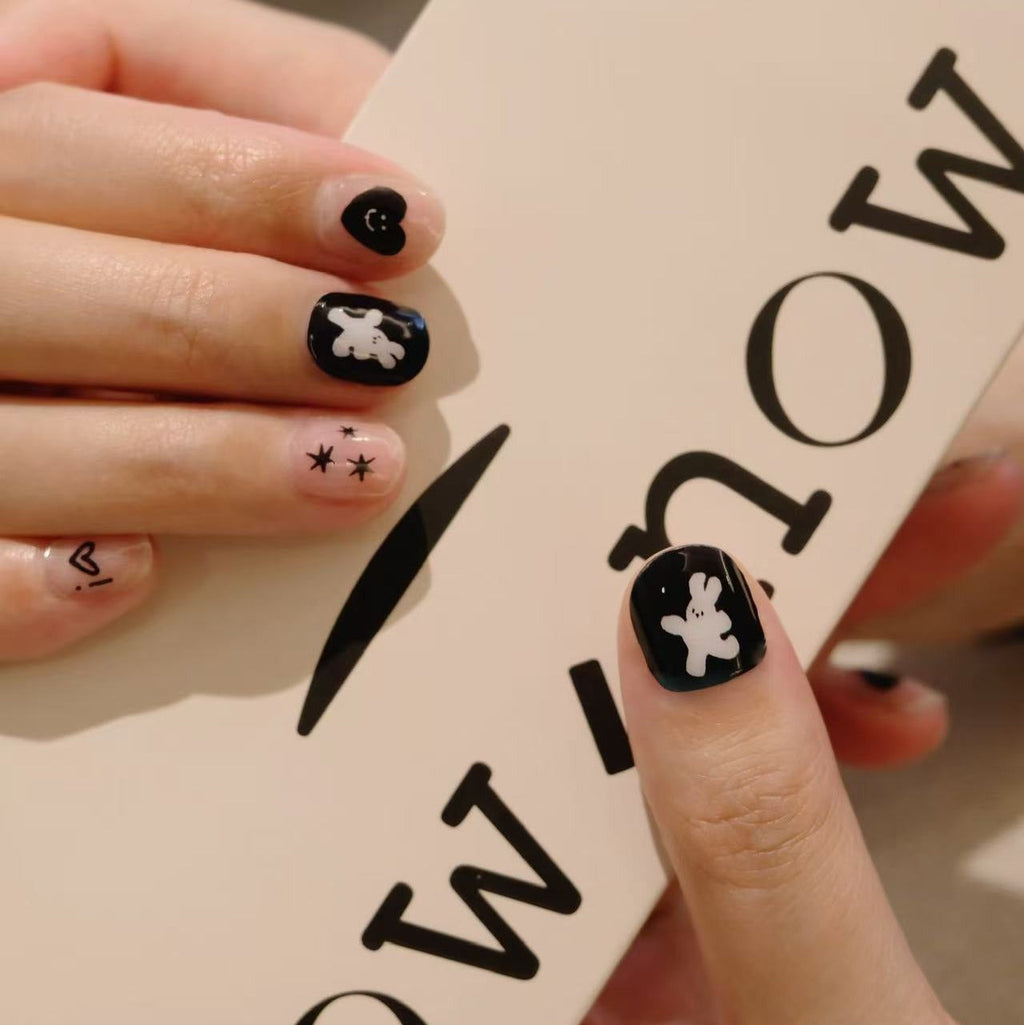 LuLuFun Studio White Bunny Black Nail Wraps – Manicure Art Decals
