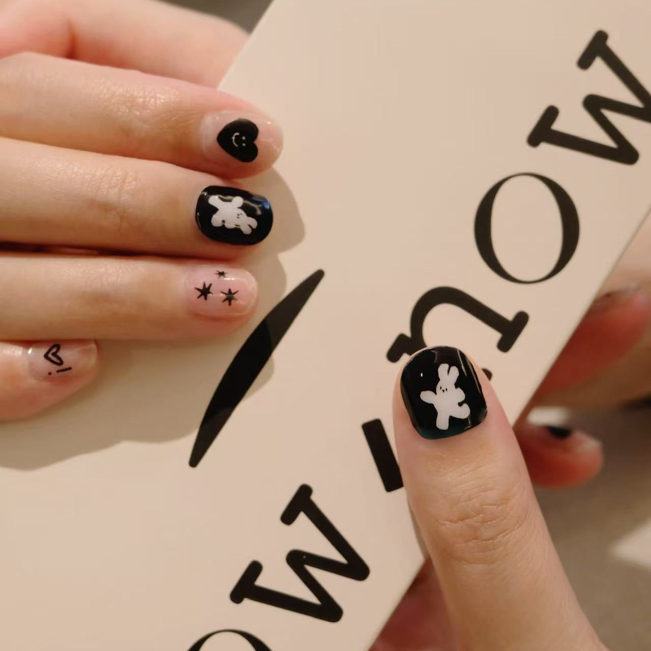 LuLuFun Studio White Bunny Black Nail Wraps – Manicure Art Decals