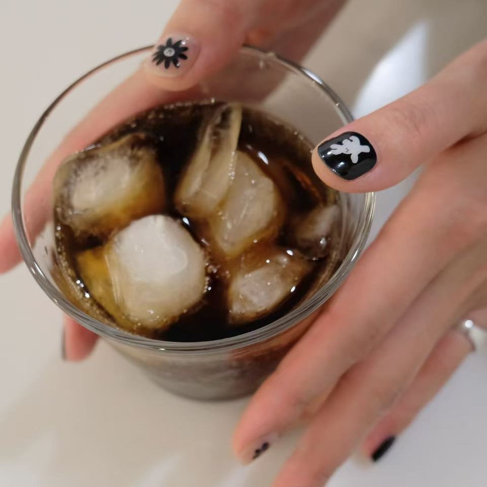 LuLuFun Studio White Bunny Black Nail Wraps – Manicure Art Decals