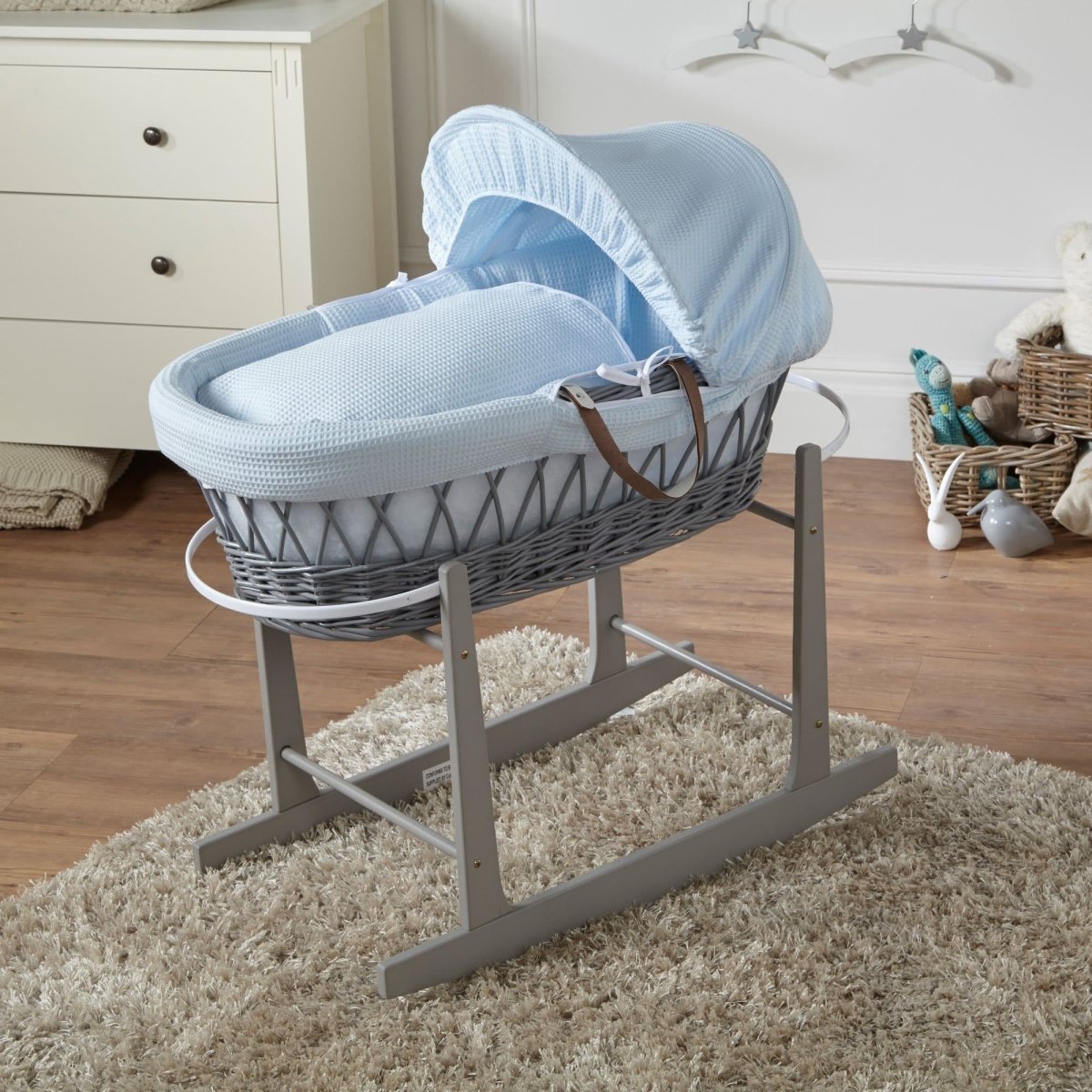 For Your Little One Wicker Baby Moses Basket with Wooden Stand