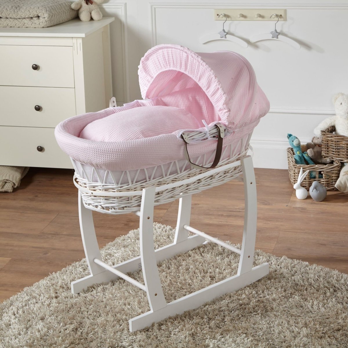For Your Little One Wicker Baby Moses Basket with Wooden Stand