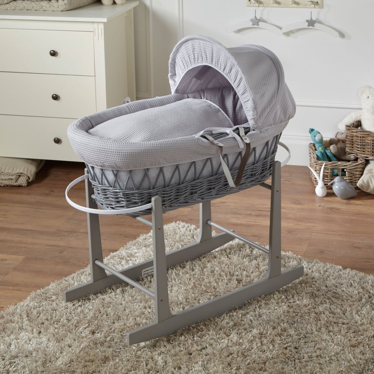 For Your Little One Wicker Baby Moses Basket with Wooden Stand