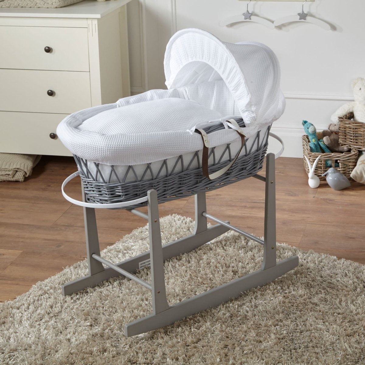For Your Little One Wicker Baby Moses Basket with Wooden Stand