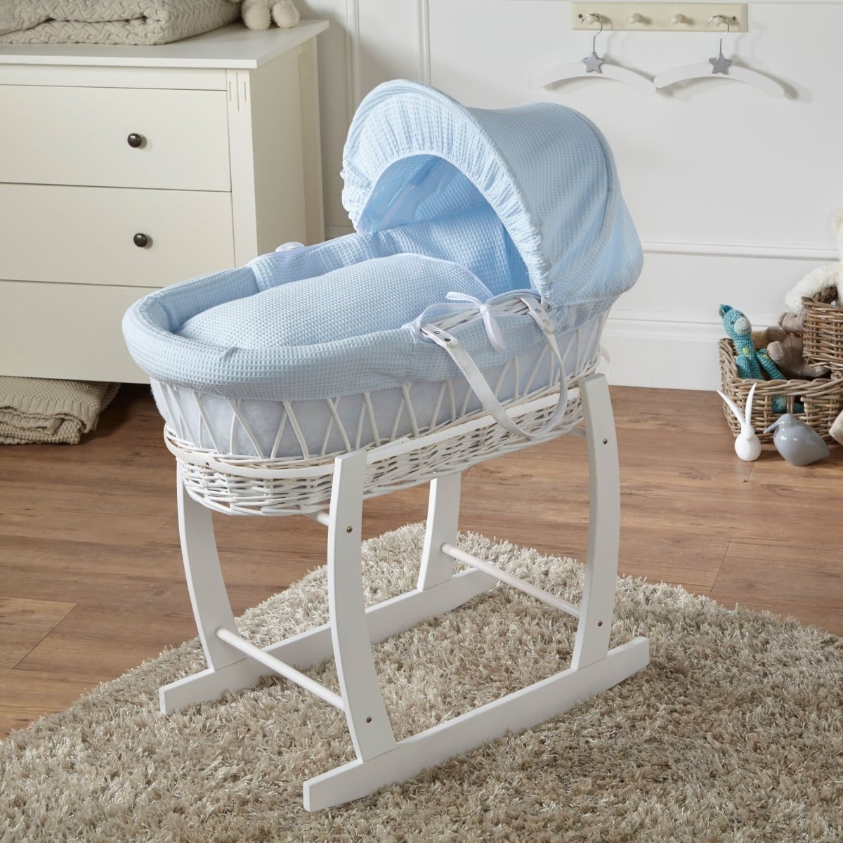 For Your Little One Wicker Baby Moses Basket with Wooden Stand