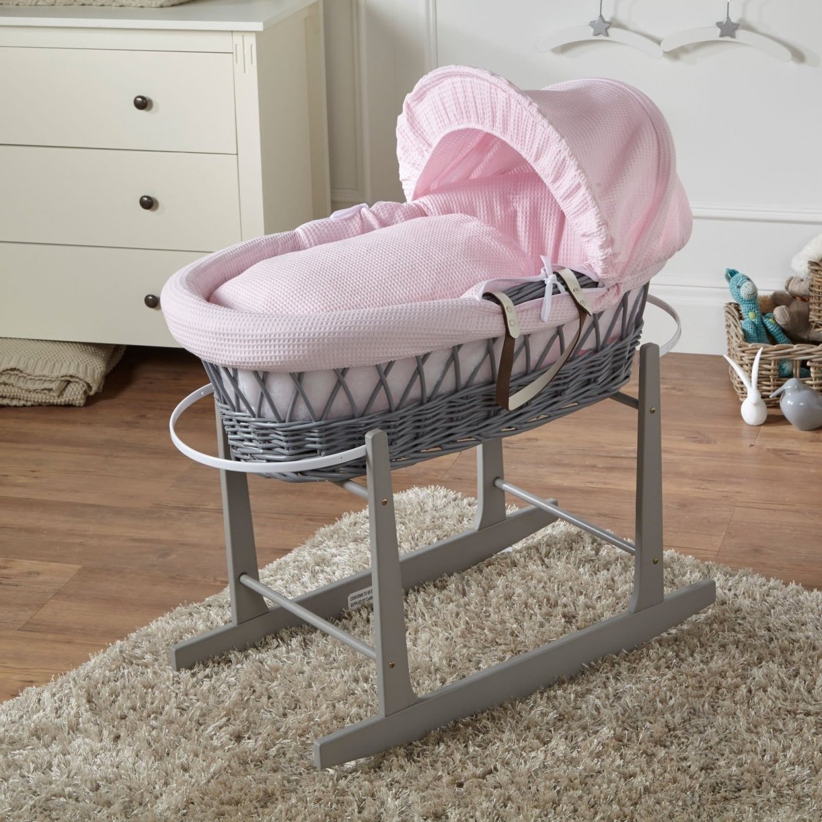 For Your Little One Wicker Baby Moses Basket with Wooden Stand