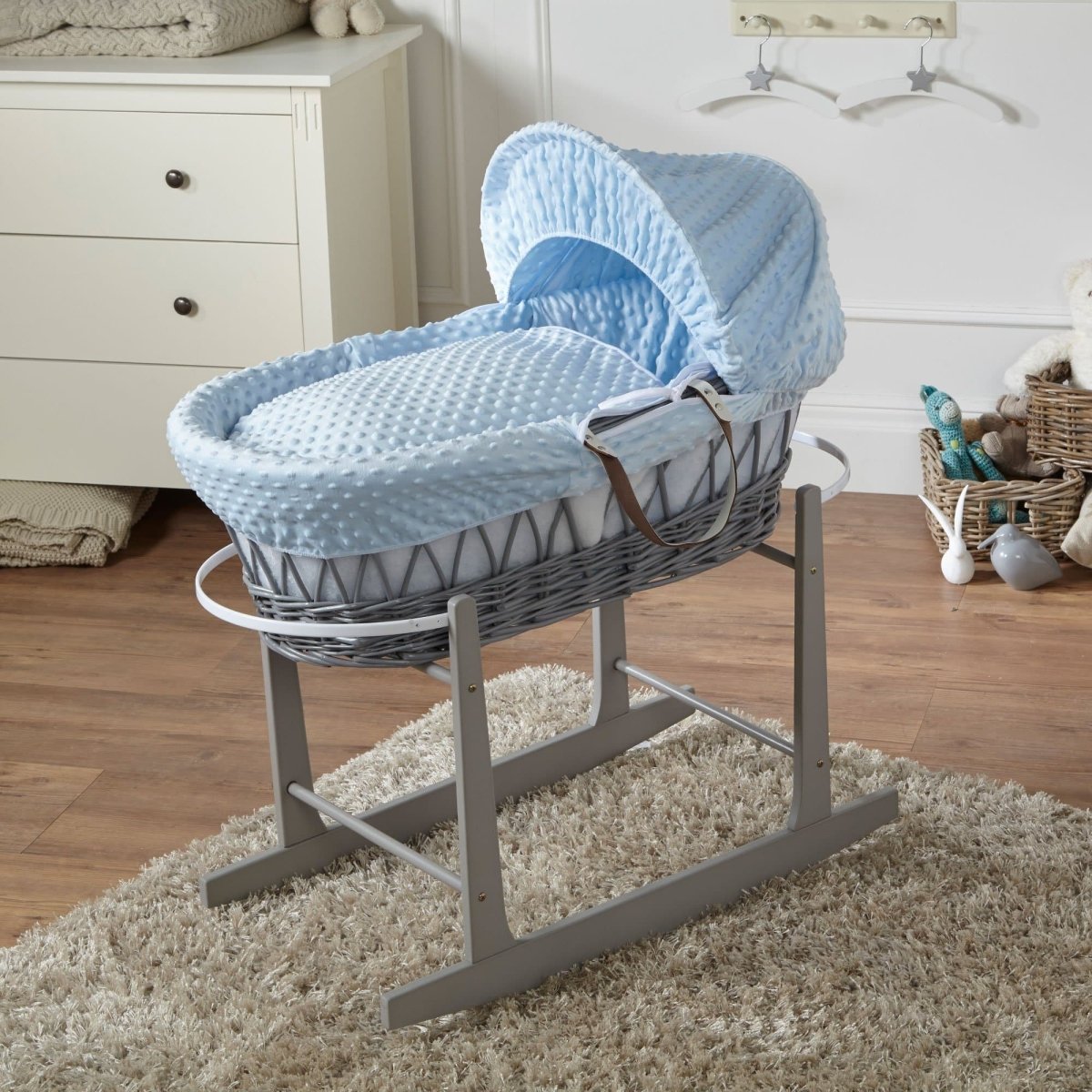 For Your Little One Wicker Baby Moses Basket with Wooden Stand