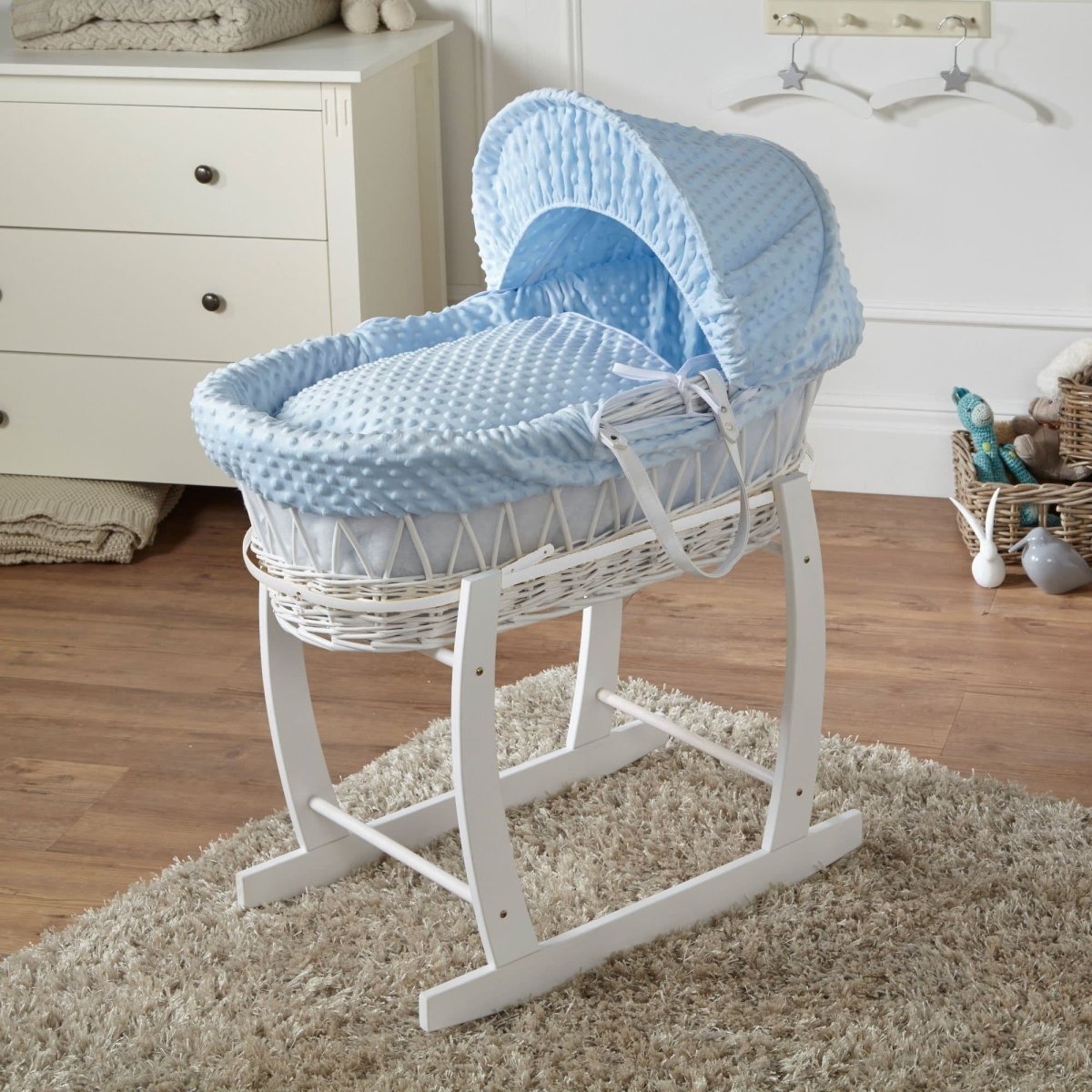 For Your Little One Wicker Baby Moses Basket with Wooden Stand