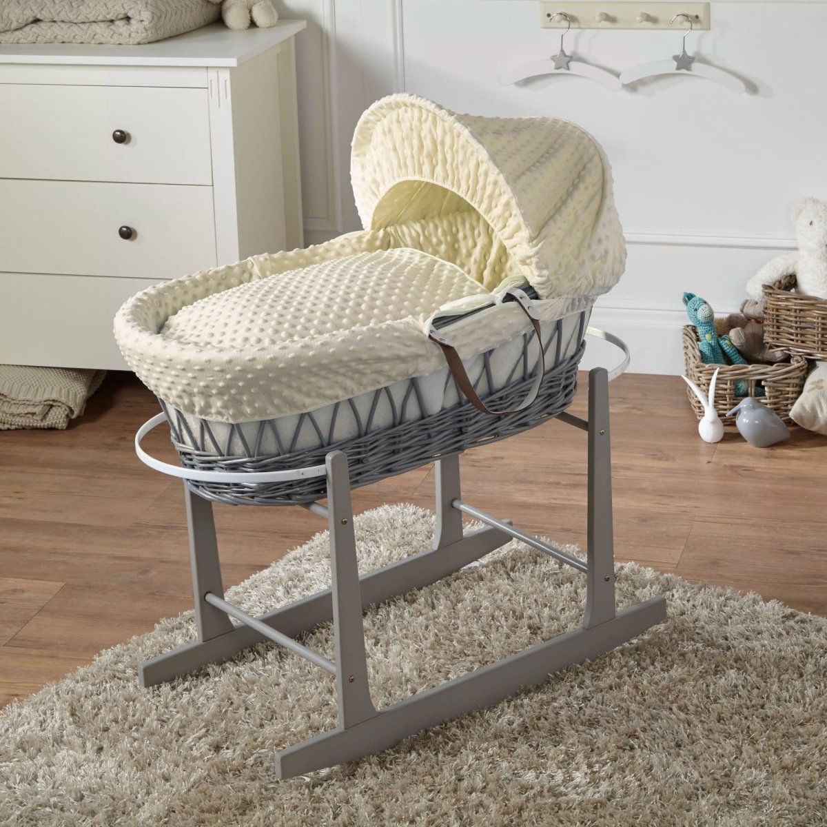 For Your Little One Wicker Baby Moses Basket with Wooden Stand