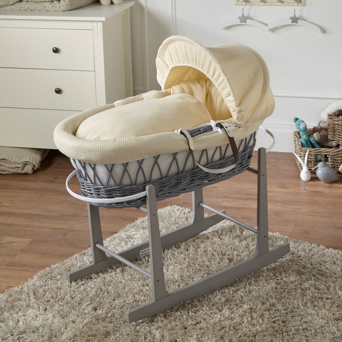 For Your Little One Wicker Baby Moses Basket with Wooden Stand