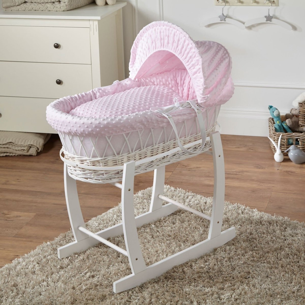 For Your Little One Wicker Baby Moses Basket with Wooden Stand