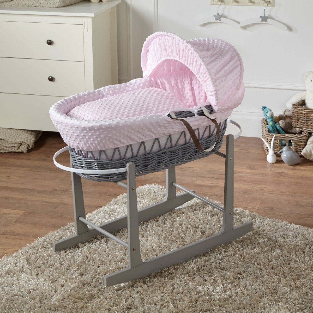 For Your Little One Wicker Baby Moses Basket with Wooden Stand