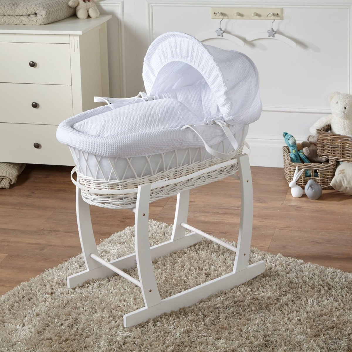 For Your Little One Wicker Baby Moses Basket with Wooden Stand