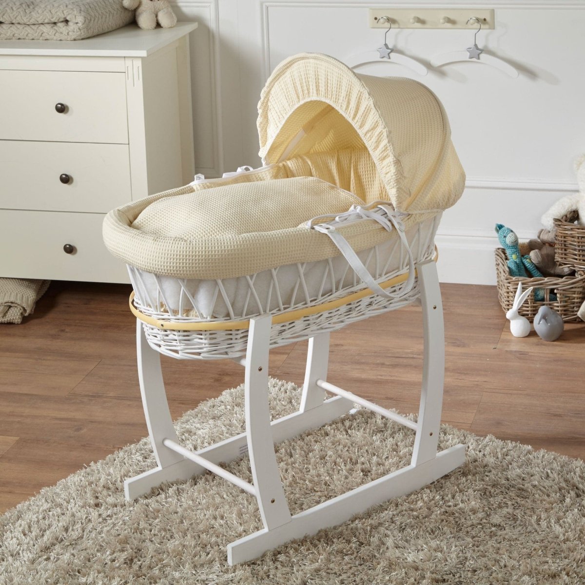 For Your Little One Wicker Baby Moses Basket with Wooden Stand