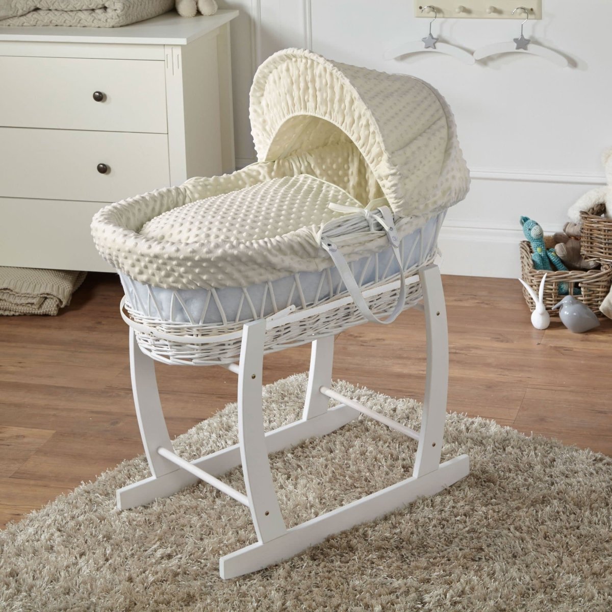 For Your Little One Wicker Baby Moses Basket with Wooden Stand