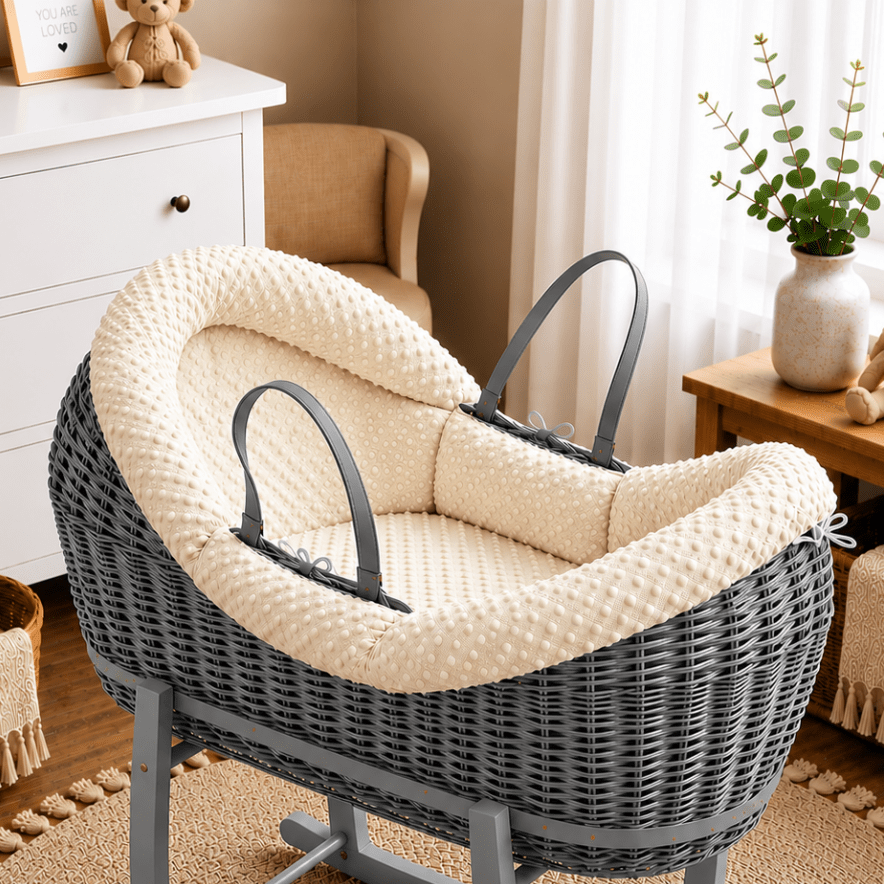 For Your Little One Wicker Pod Deluxe Moses Basket with Mattress