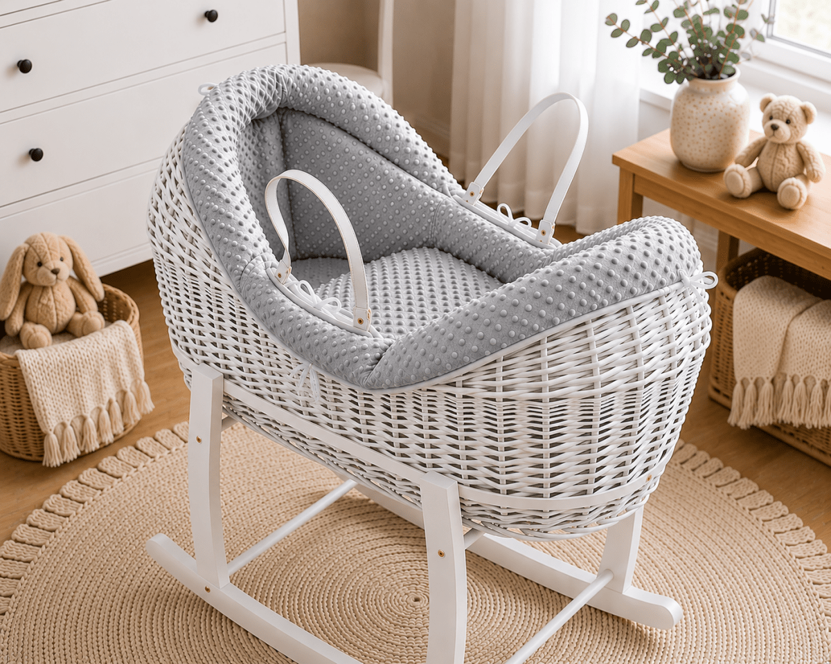 For Your Little One Wicker Deluxe Pod Moses Basket with Rocking Stand