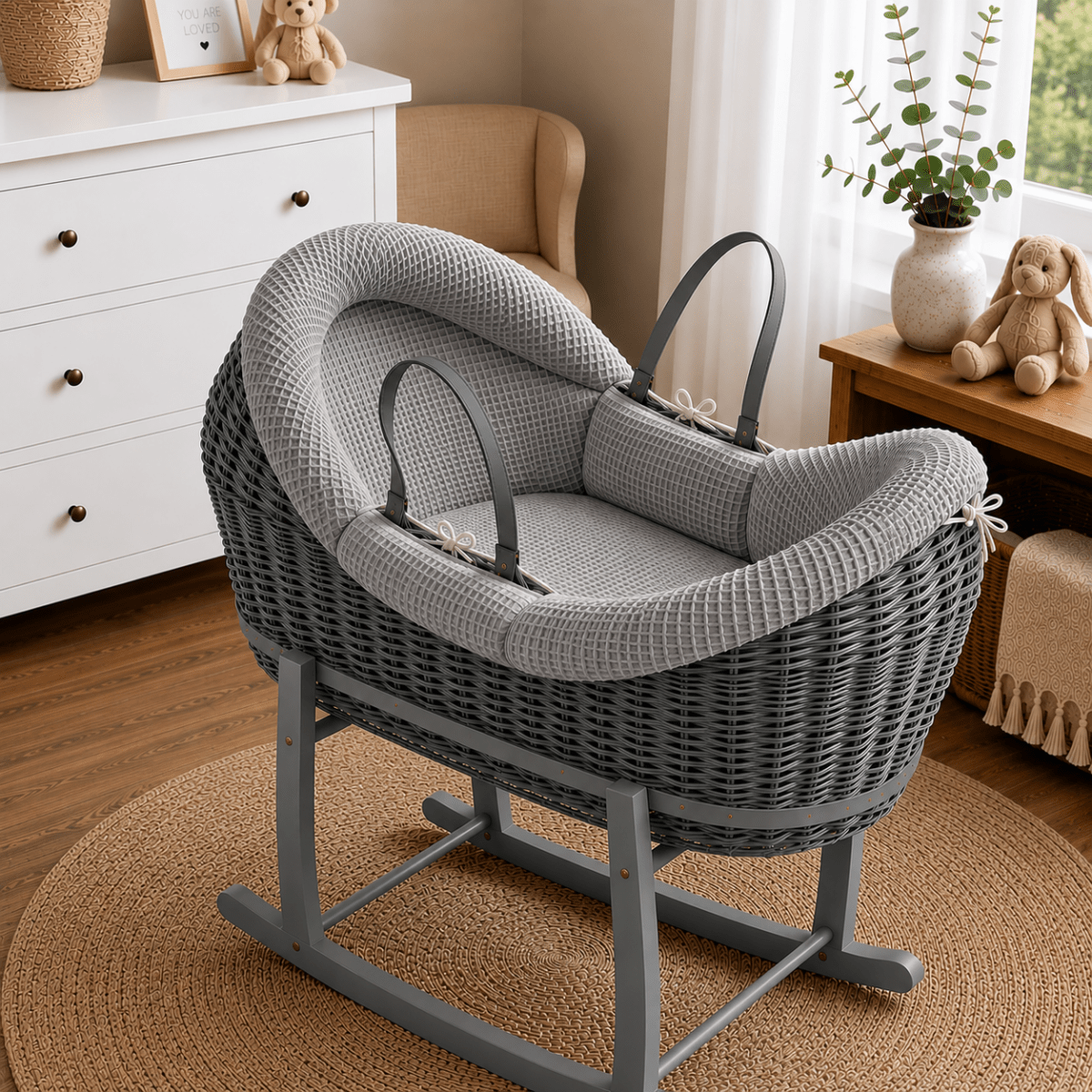 For Your Little One Wicker Deluxe Pod Moses Basket with Rocking Stand