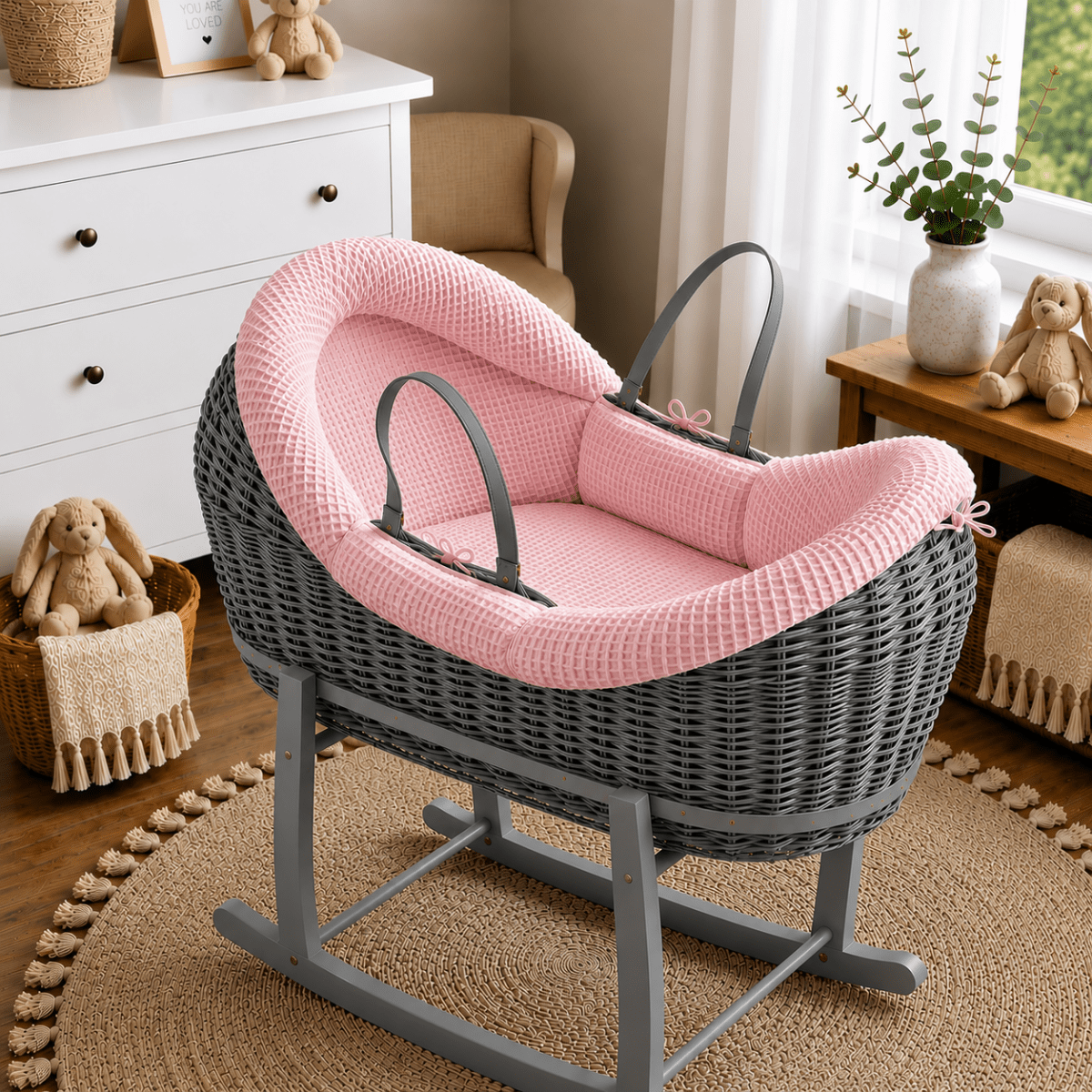 For Your Little One Wicker Deluxe Pod Moses Basket with Rocking Stand