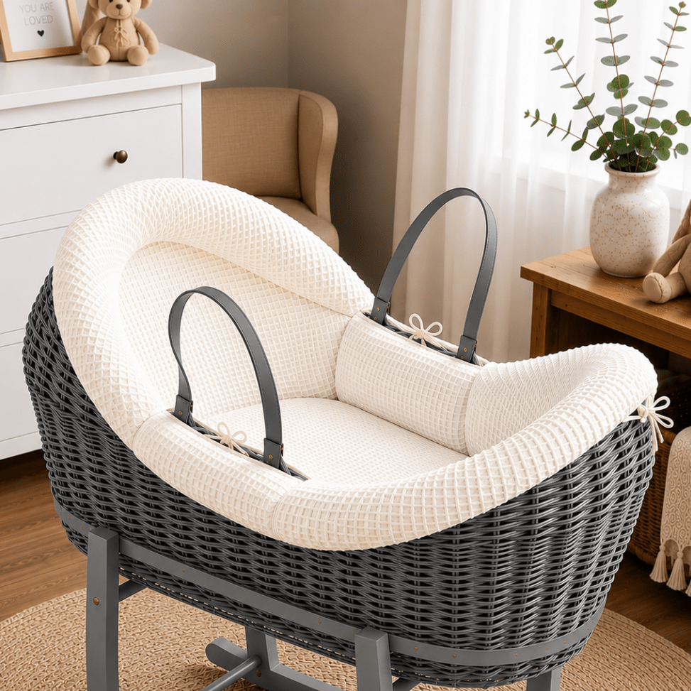 For Your Little One Wicker Pod Deluxe Moses Basket with Mattress