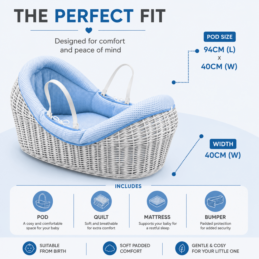 For Your Little One Wicker Pod Deluxe Moses Basket with Mattress