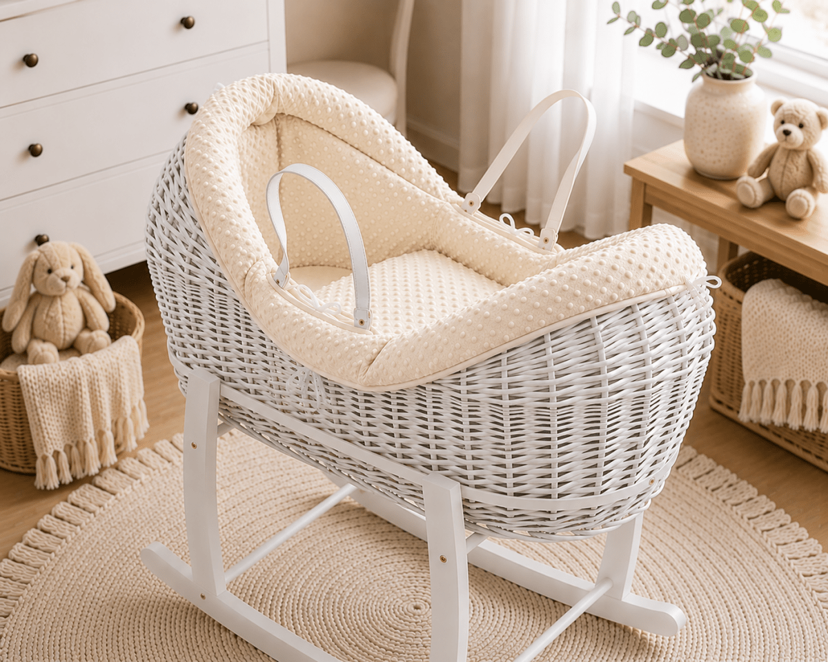 For Your Little One Wicker Deluxe Pod Moses Basket with Rocking Stand