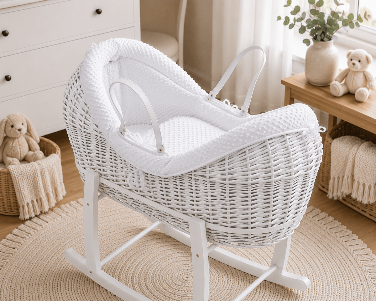 For Your Little One Wicker Deluxe Pod Moses Basket with Rocking Stand