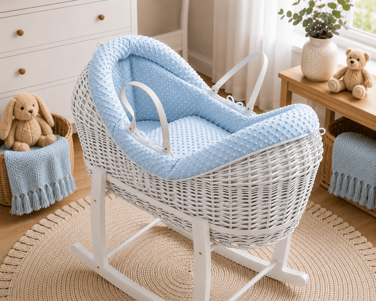 For Your Little One Wicker Deluxe Pod Moses Basket with Rocking Stand
