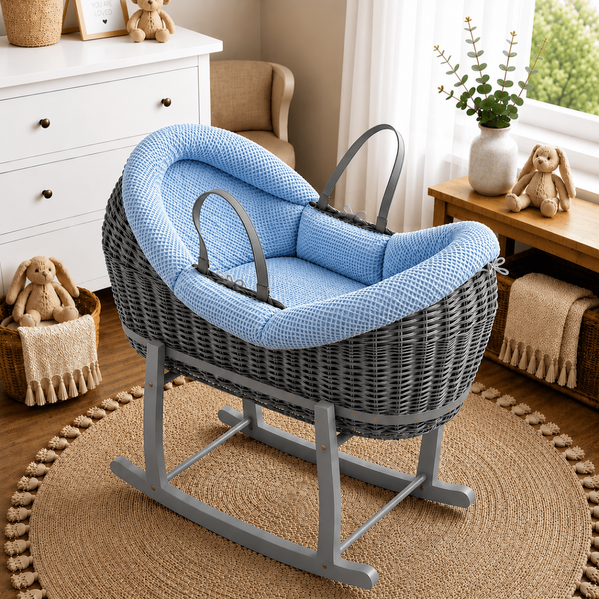 For Your Little One Wicker Deluxe Pod Moses Basket with Rocking Stand