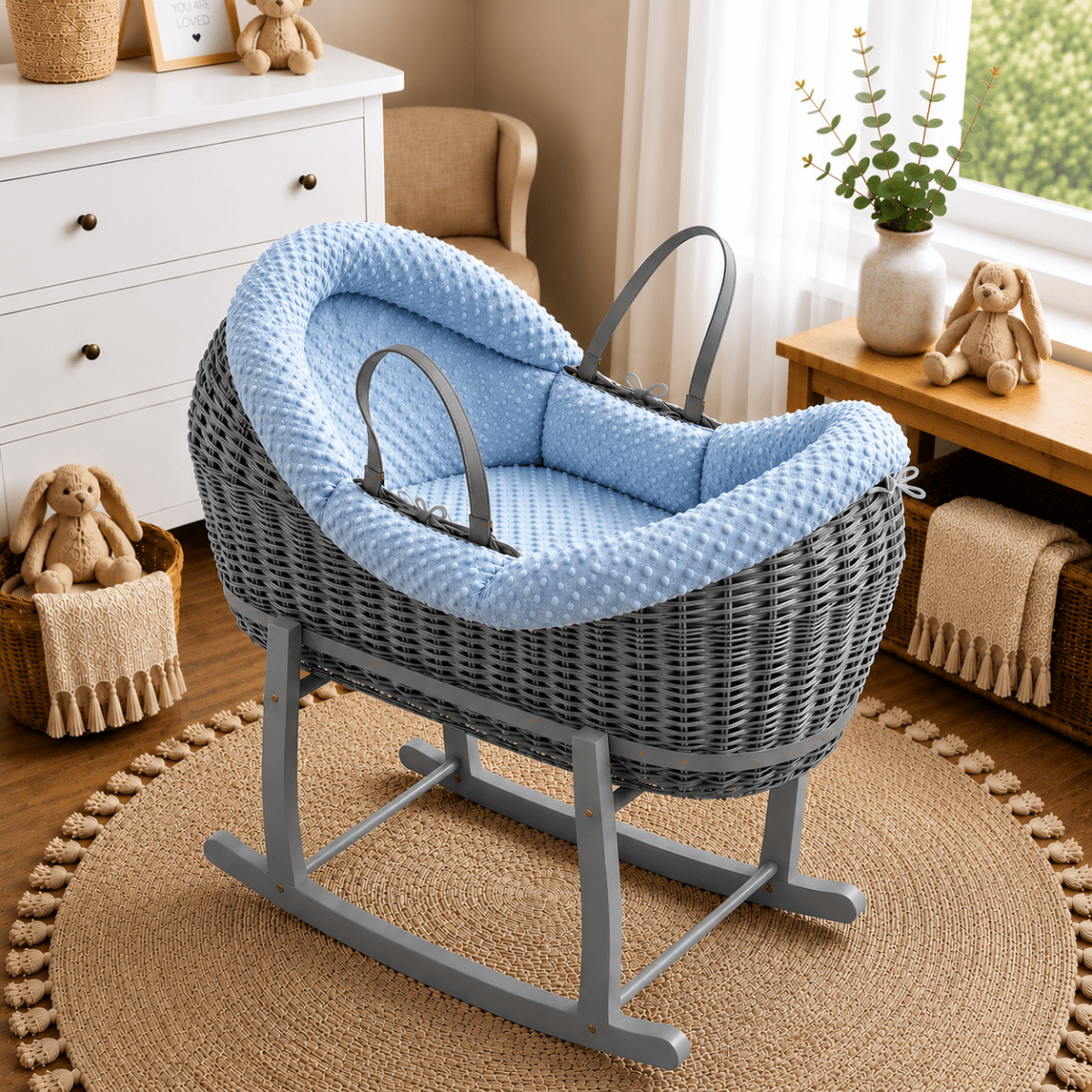 For Your Little One Wicker Deluxe Pod Moses Basket with Rocking Stand