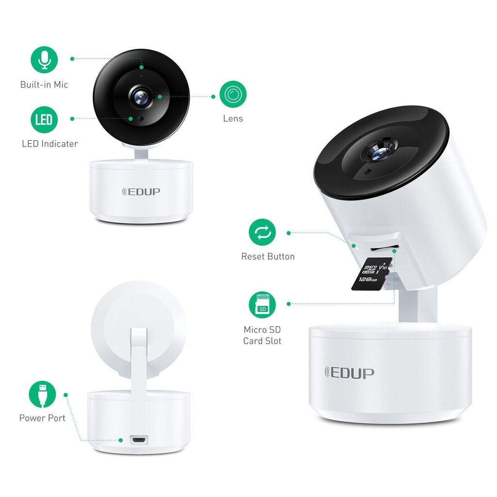 EDUP 1080P Indoor WiFi Security Camera | Pan Tilt & Night Vision