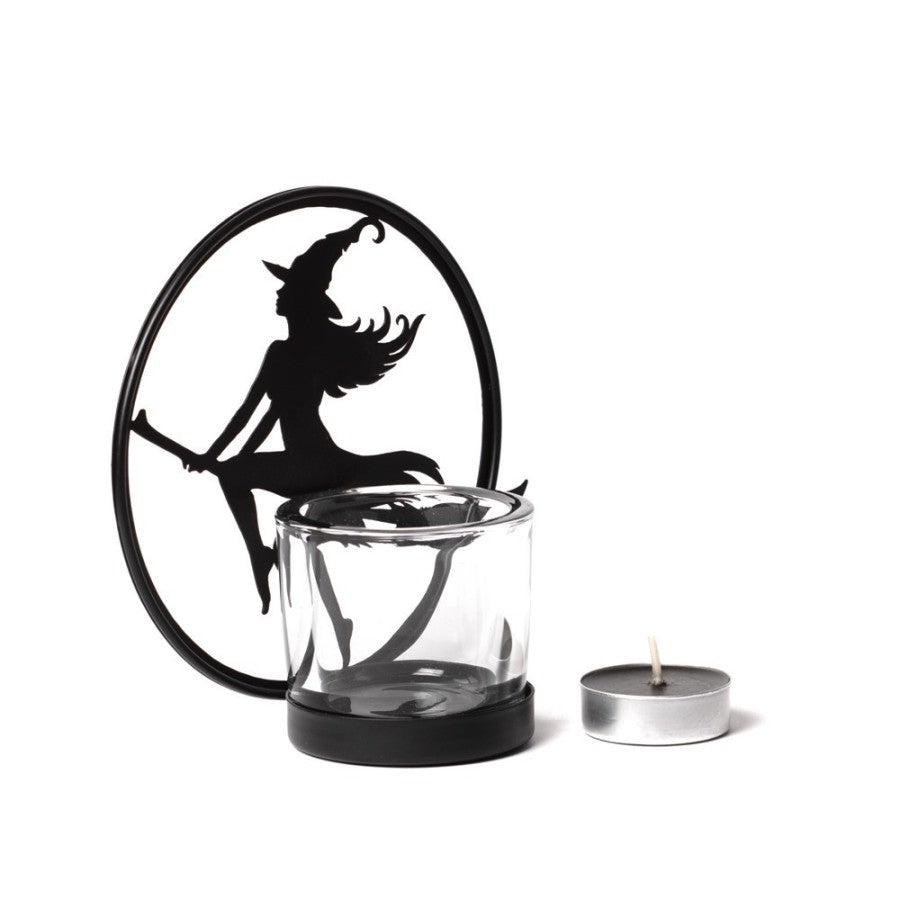 Alchemy Gothic Witch by Moonlight Tealight Holder - Black Iron & Glass
