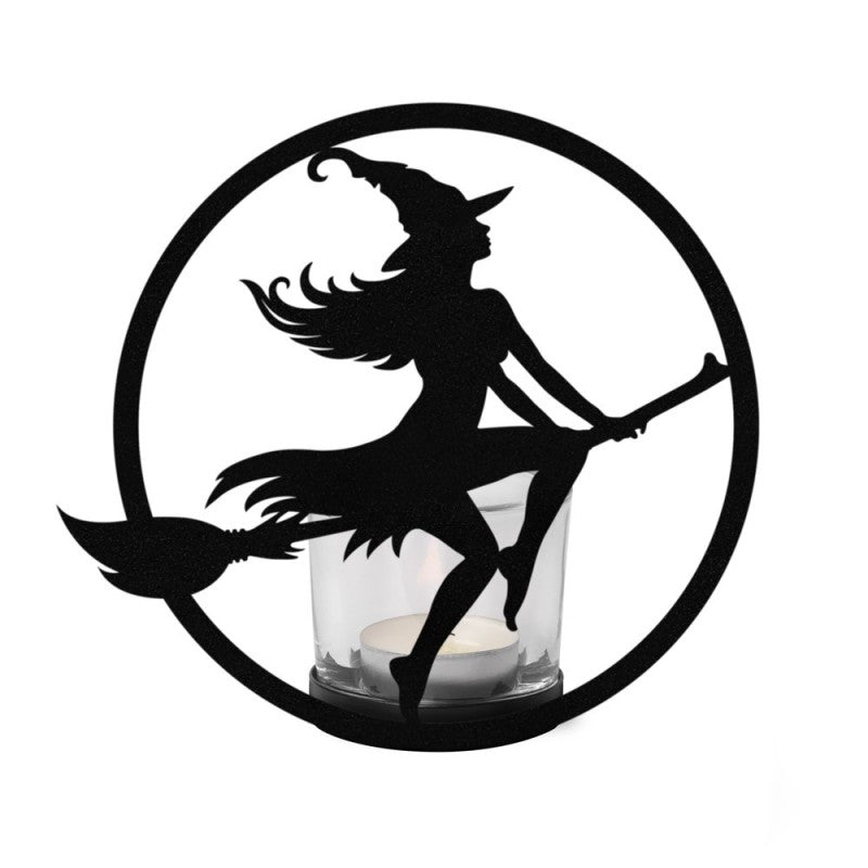 Alchemy Gothic Witch by Moonlight Tealight Holder - Black Iron & Glass