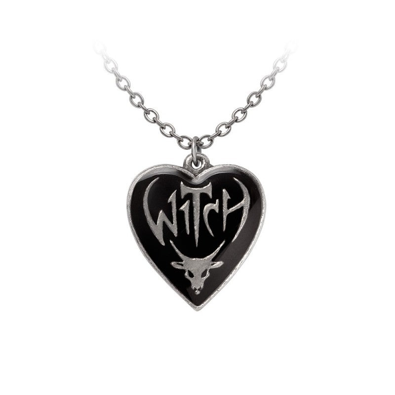 Alchemy Gothic Witch Heart Reversible Pendant Necklace - English Pewter