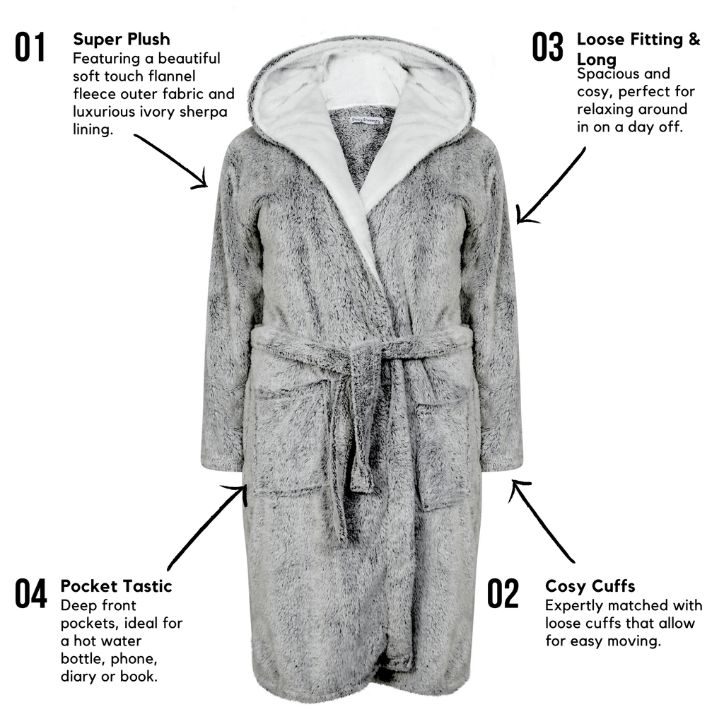 OLIVIA ROCCO Women's Shimmer Grey Plush Fleece Sherpa Lined Hooded Robe