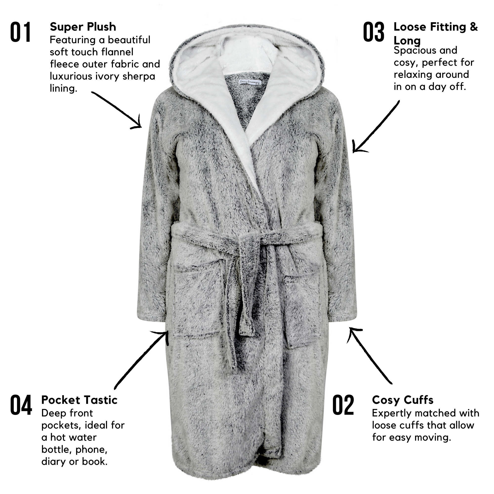 OLIVIA ROCCO Women's Shimmer Grey Plush Fleece Sherpa Lined Hooded Robe