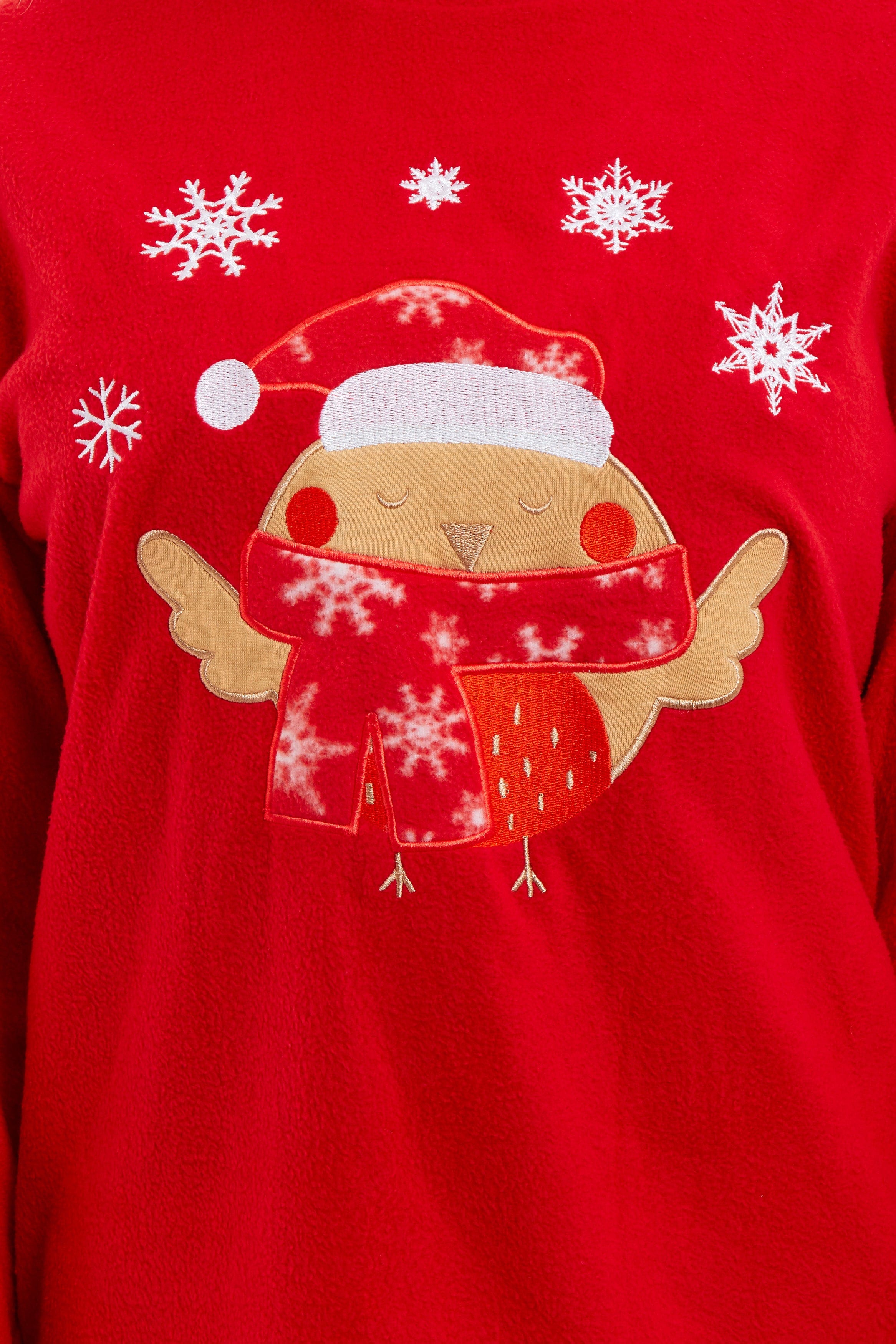 OLIVIA ROCCO Women's Polar Fleece Pyjama Set – Festive Robin Nightwear