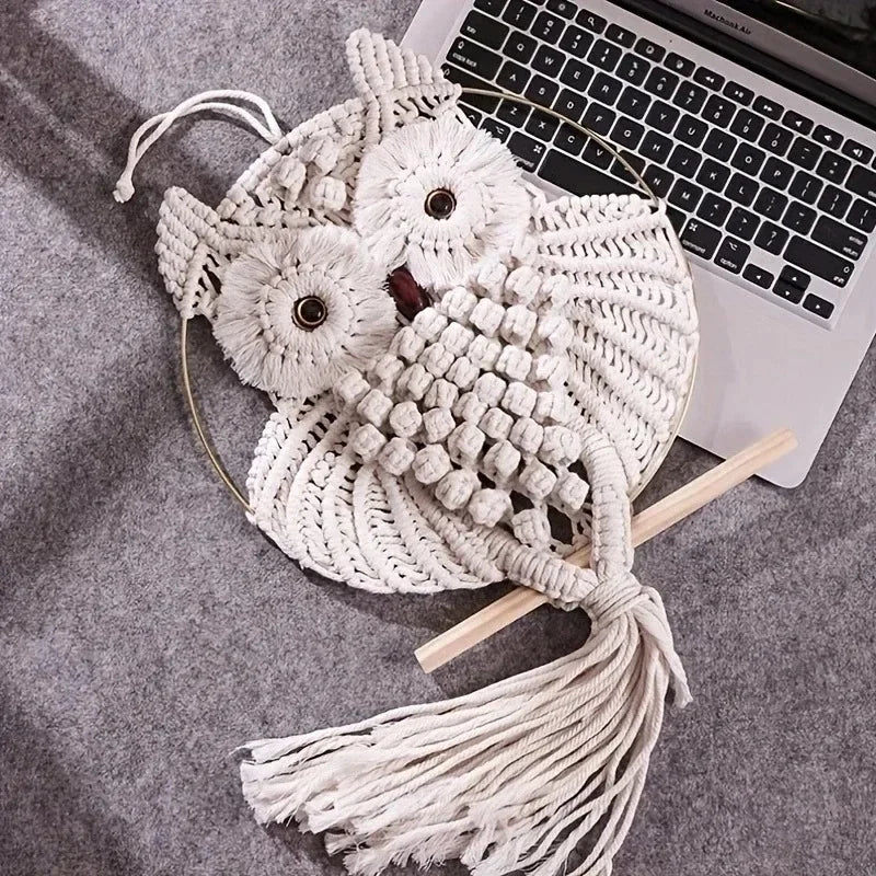 Woven Owl Macrame Wall Hanging – Boho Handmade Home Decor