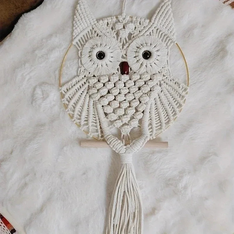 Woven Owl Macrame Wall Hanging – Boho Handmade Home Decor