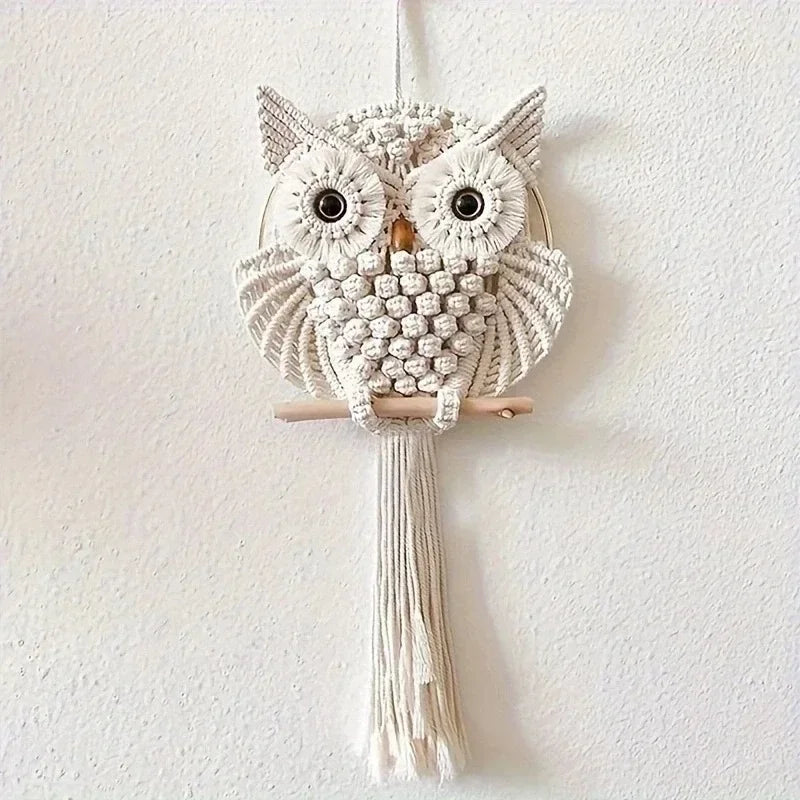 Woven Owl Macrame Wall Hanging – Boho Handmade Home Decor