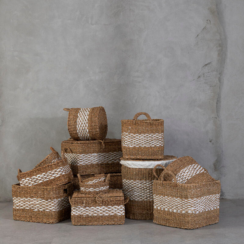 Orsina Oval Seagrass Basket with Lid – Lined Woven Storage Organizer