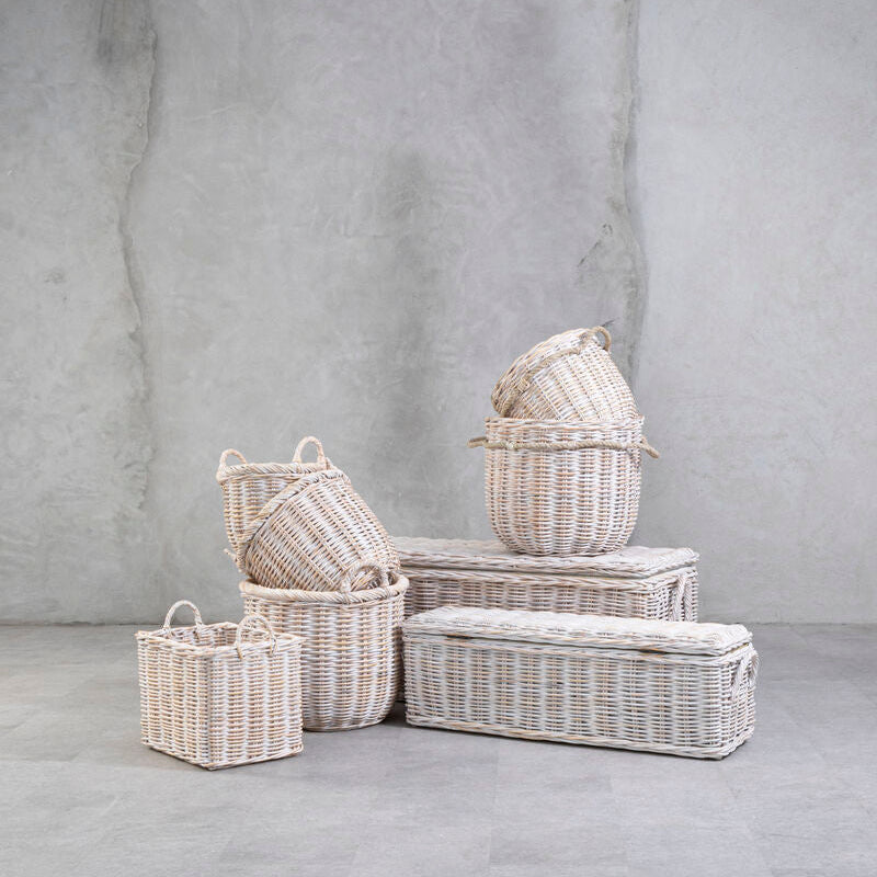 Orsina Argento Whitewash Rattan Storage Baskets | Set of 3 Woven Baskets