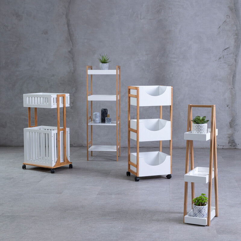 Orsina Nostra 3-Tier Storage Trolley – Bamboo & White Mobile Cart