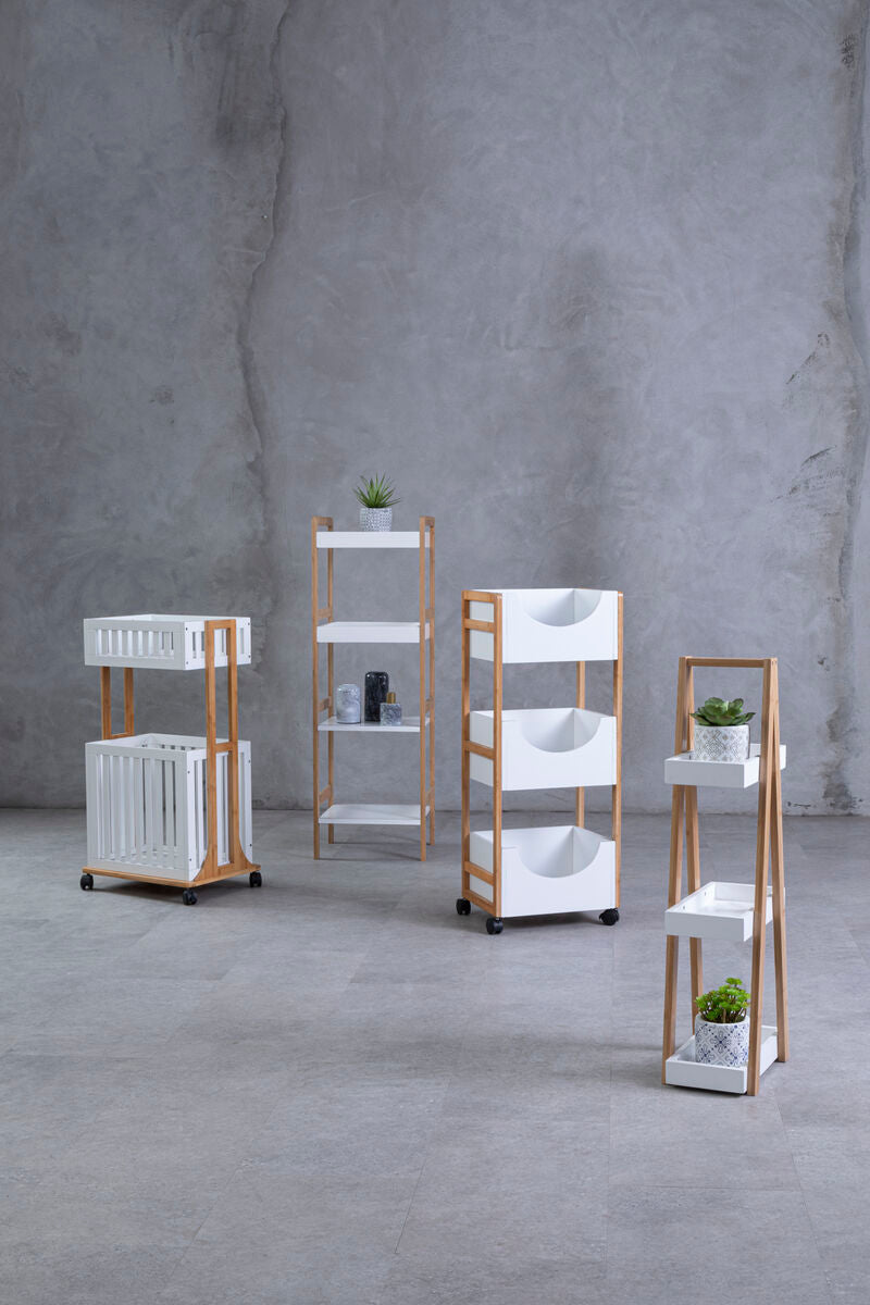 Orsina Nostra 2-Tier Storage Trolley – Bamboo & White Mobile Organizer