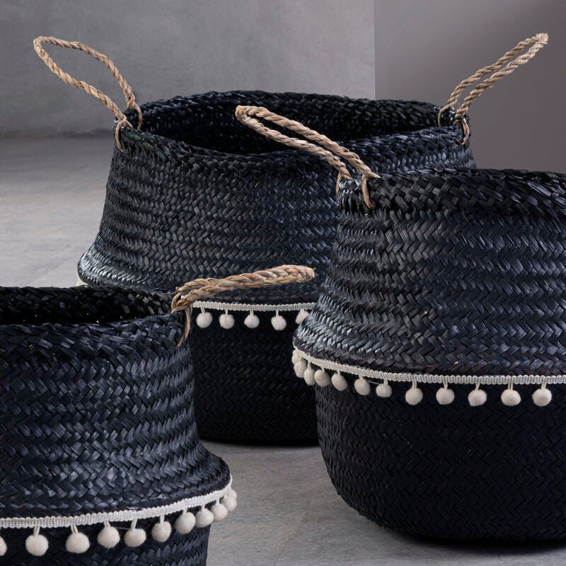 Orsina Small Black Seagrass Basket – Modern Woven Storage Solution